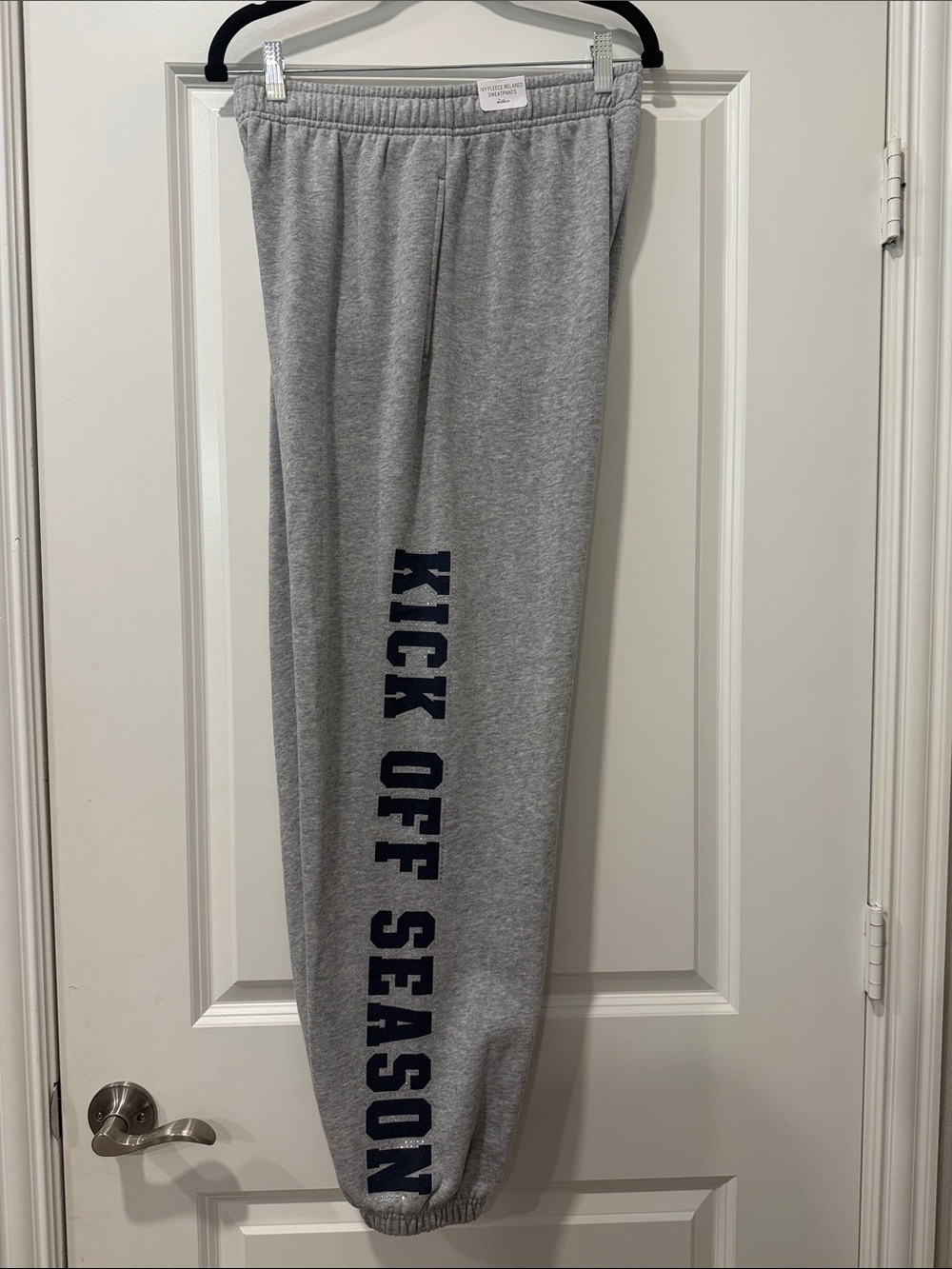 PINK Grey Ivy Fleece Sweatpants Rhinestone Navy ‘Kick Off Season’ Relaxed Fit M